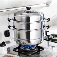 Stainless steel steamer three-layer double 2-layer thickened steamer soup pot large steamer induction cooker 26-32 cm yunuoweiwei.sg