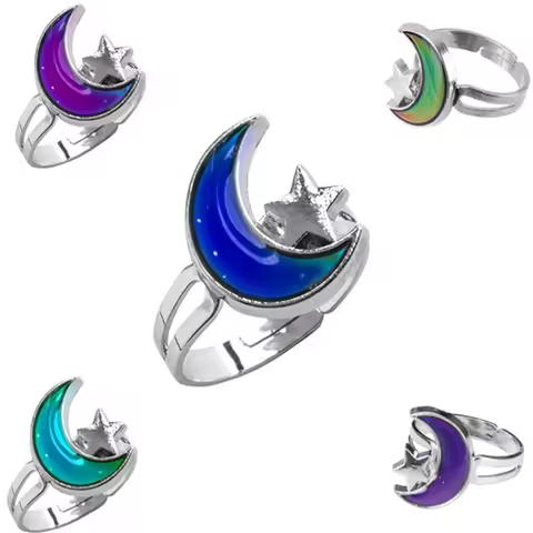 Amazing Mood Ring Moon Star Color Change Mood Ring Adjustable Emotion Feeling Changeable Temperature