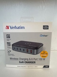 Verbatim 無線充電 & 6 端口 100W GaN 充電器