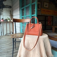 Longchamp Roseau竹節手提/斜背包（橘銀扣）