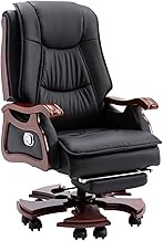 SMLZV Cowhide High-Back Boss Chairs,Ergonomic 10-Wheels Executive Office Chair with Footrest,Solid Wood Armrest,Adjustable Height Tilt Swivel Desk Chair for Work (Color : Black)