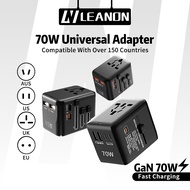 LEANON Travel Adapter Fast Charging USB A+Type C 70W Charger Plug International Adaptor