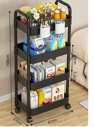 浴室儲物櫃,餐邊櫃,廚房置物架,可移動置物架 多用途小推車 花架 收納架【4層黑-ABS加厚【滑輪】不生鏽】