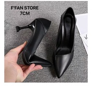 Giày cao gót nữ [DA THẬT] công sở bít mũi 5 7 phân big size da mềm như bún vạt xiên FFAN STORE