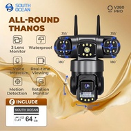 （Get 64gb sd Card）South Ocean CCTV Outdoor 12MP Three Lens 360° All-Round Monitoring Wireless IP66 W