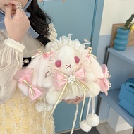 Bucket Rabbit Bag Lolita Hand-Made Rabbit Drawstring Messenger Bag Large Capacity Cute Lolita Doll J