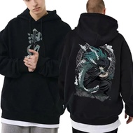 Japanese Anime Demon Slayer Tokitou Muichirou Hoodie Men Manga Black Loose Hoodies Sportswear Male Tee