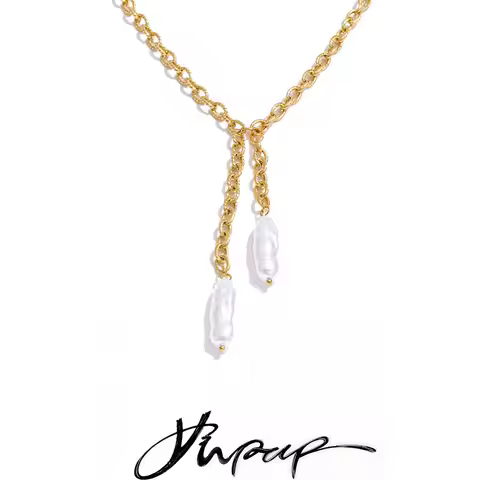 Yhpup Luxury Baroque Pearls Chain Drop Necklace for Women Stainless Steel Fashion Attractive Jewelry