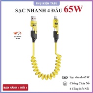 XO 4-lead fast charging cable - 65W. 4in1 charging cable. Metal cable spring charging cable. 4 in 1 