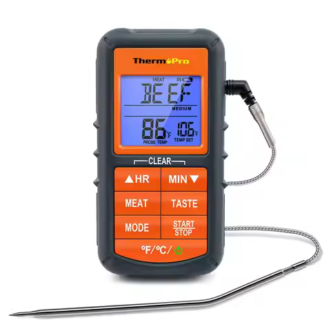ThermoPro TP06B Digital Kitchen Food Thermometer Single Probe with Timer/Temperature Alarm for Smoke