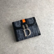 【日本直送 名牌中古包】Christian Dior 迪奧 Troter 零錢包 靛藍色 D Logo 帆布 雙折 mpv8rz