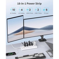 Surge Protector Power Strip Outlet Extender with 14 Outlets and 4 USB Ports (2 USB C), 6 Ft Flat Plu
