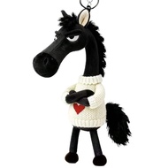 Black horse decoration cool black horse plush toy bag charm plush horse keychain heart-shaped black 