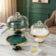 Ceramic Cake Stand with Glass Cover  Cake Display Tray Fruit Dessert Display Tray with Lid Cake Tray