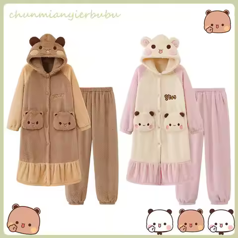 In Stock Panda Bubu And Yier Pajamas Autumn And Winter Pajamas Cartoon Panda Bubu And Dudu Coral Fle