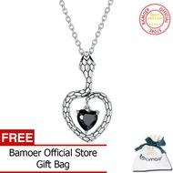 BAMOER 925เงินสเตอร์ลิงสร้อยคอรูปงูสุดสร้างสรรค์สร้อยคอจี้อัญมณีสีดำสำหรับปาร์ตี้เครื่องประดับแฟชั่น