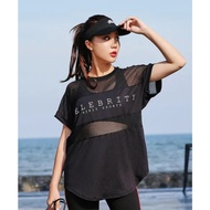 Celebrity korean style women's crewneck mesh Blouse celebrity women's mesh top