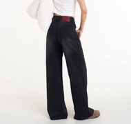 TEMTA - Shan Jeans - กางเกงยีนส์สีดำฟอก ทรงกระบอกใหญ่ ทรงแบ็กกี้ Baggy Jeans พรางสะโพก พรางขาใหญ่ เอ