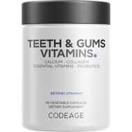 Codeage Teeth & Gums Vitamins + Oral Probiotics Supplement for Mouth - Whole Food Calcium, Collagen,