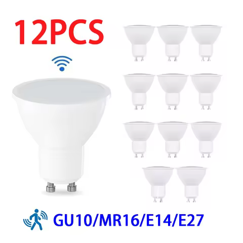 12PCS GU10 Light Sensor Security Lighting Porch Hallway Patio Courtyard Garage Light Bulbs 3W 6W 9W 