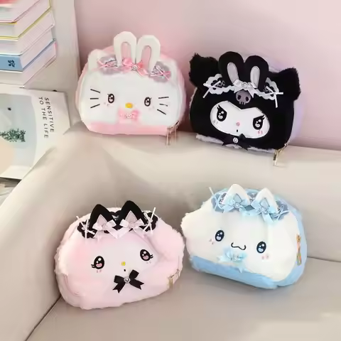 Kawaii Cinnamoroll Kuromi Hello Kitty My Melody Plush Bag Cosmetic Pouch Cartoon Anime Soft Makeup B