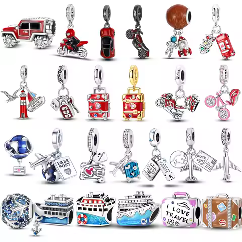 925 Sterling Silver Suitcase Airplane Cruise Travel Beads Charms Pendent Jewelry Fits 925 Original B