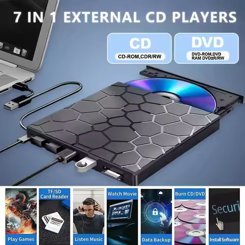 7-in-1 USB 3.0 Type-C External DVD RW CD Player Optical Drives DVD Burner Recorder Reader Disk Drive