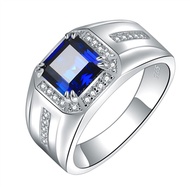 Cincin Emas Putih Fashion Pria Cincin Tungan Batu Permata Biru Putih