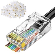 Tedgetal RJ45 Cat5e Connectors 100-Pack Cat5 Ends 8P8C Ethernet Pass Through Plug Gold Plated