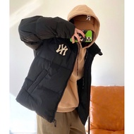 [ Mlb surplus ] Unisex Men's and Women's Long-Sleeved Hooded Life Jacket, Black and Beige Puffer Jac