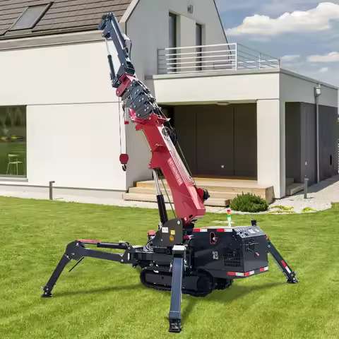 3 Ton Mobile Crawler Spider Crane With Man Basket Fly Jib Remote Control For Window Glass Installati
