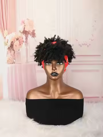 Headband Wig Curly Headband Wig With Bangs For Women Synthetic Afro Curly Hair Wig With Headband Att