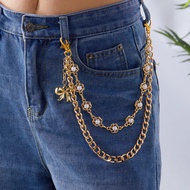 Y2K Crystal Pearl Pants Chain Diamond  Adjustable Hip-Hop Waist Jewelry Bling Waist Chain Rapper Sty