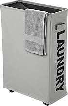 Slim Rolling Laundry Basket with wheel, Rectangle Storage Hamper - Thin Laundry Basket Corner Fittab