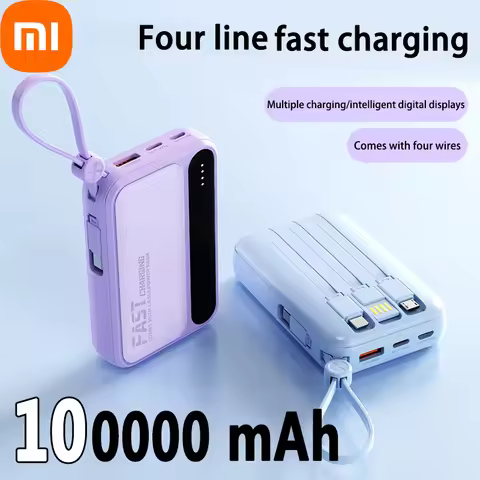 Xiaomi 100000mAh Large Capacity Power Bank Portable fast charging power bank with built-in 4 Cables 