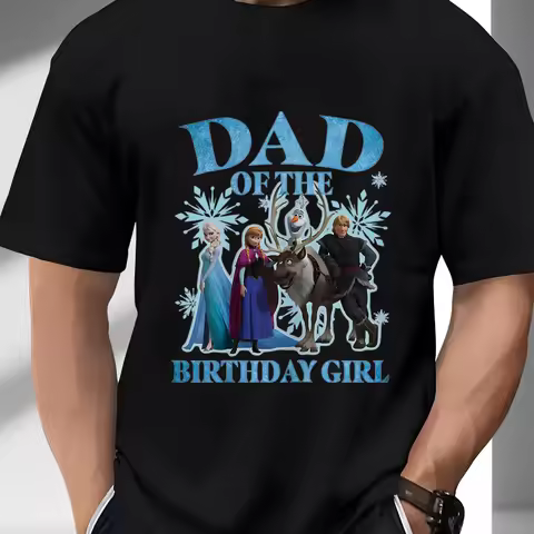 Summer Men's Frozen Birthday Girl Dad T-shirt - White Frozen Character Elsa Anna Kristoff, Frozen Fa