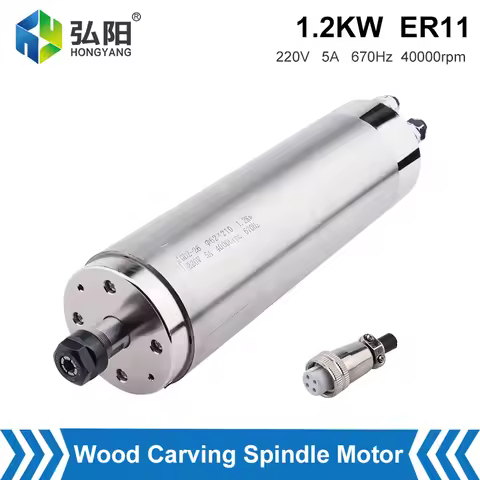 1.2 KW ER11 62MM Water-Cooled Spindle Motor 5A 670Hz 40000rpm Woodworking Advertising Milling Spindl