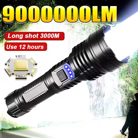 9000000LM Most Powerful LED Flashlight XHP360 Rechargeable Hand Lamp Waterproof Tactical Torch 26650