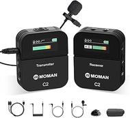 Moman Wireless Lavalier Microphone, C2 2.4G Wireless Lapel Microphone 70m 8H for Online Class Vlog L