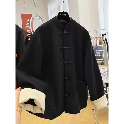 Plus Size Elegant High-End Feel Chinese Style Stand Collar Women's Autumn Collection Jacket Loose Fi
