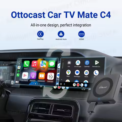 OTTOCAST Car TV Mate C4 Wireless Android Auto CarPlay Adapter Support for HDMI input Video Converter