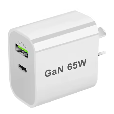 65W GaN UK/AU/EU/US USB-C Fast Charger - PD3.0 Quick Charger with Dual Ports for iPhone 15,Xiaomi,PO