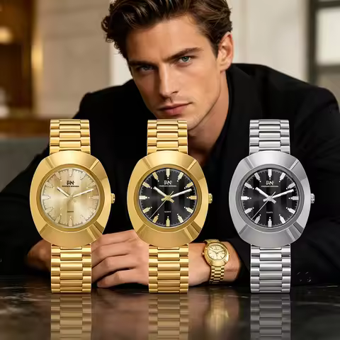 PN PHOENIX NIRVANA Retro Tonneau Quartz Watch Men Gold/Silver Stainless Steel Bracelet Luminous Hand