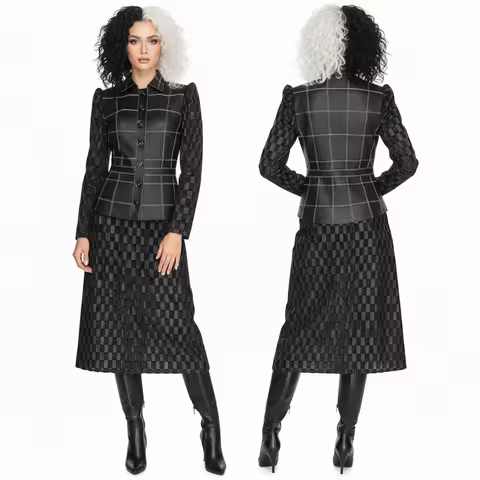 Movie Cruella De Vil Cosplay Costume No Wig Emma Black Fancy Dress Halloween Theme Roleplay Party Co