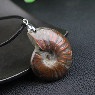 Madagascar Natural Iridescent Ammonite Crystal Pendant Necklace Charm Gemstone with Leather Rope