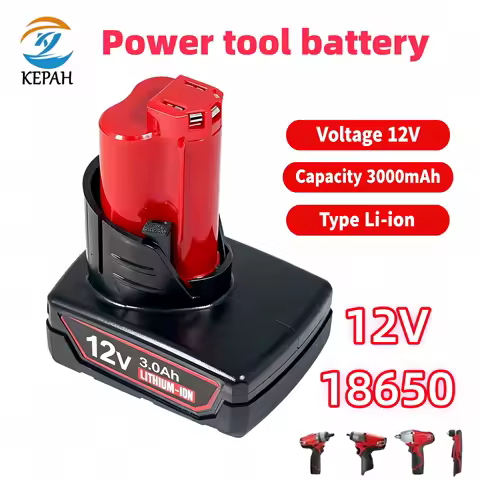 12V 3.0Ah M12 Rechargeable Battery with Lamp For Milwaukee M12 XC Cordless Tools 48-11-2402 48-11-24