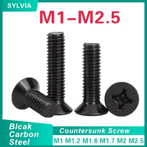 50/ 100pcs M1 M1.2 M1.4 M1.6 M1.7 M2 M2.5 Mini Small Black Steel Cross Phillips Flat Head Countersun