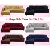 (2 PCS Sofa Cover Set) L Shape Sofa Cover Set of 2 Pcs Sofa Cover Set Stretchable Sofa Cover Corner/L Shape Sofa Cover Plain Color Furniture Covers Free Pillowcase and Foam Stick