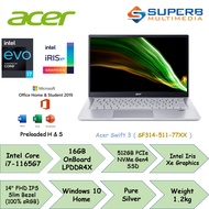 Acer Swift 3 SF314-511-77XX [Pure Silver] | ( i7-1165G7 / 16GB Ram / 512GB SSD / Iris Xe Graphics / 