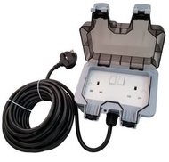 PMS - IP66 戶外2位開關插座帶電線 (10米, 3 x 1.5mm)，室外防水,防塵, 防漏保護電插蘇箱及電制 (PB2213A-10M)